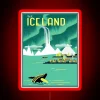 Vintage tourism advertisement from Iceland in bold colorful distressed letters.