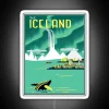 Vintage Iceland Roadside Travel Sign with Neon Accents RGB Colors