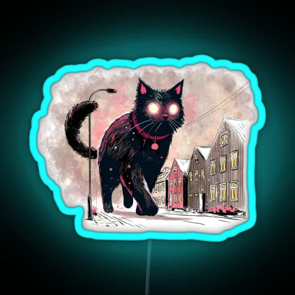 Icelandic Christmas Yule Cat RGB Neon Sign