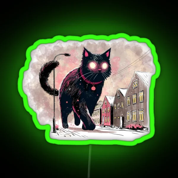 Icelandic Christmas Yule Cat RGB Neon Sign