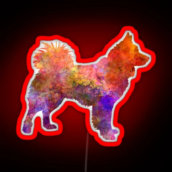 Icelandic Sheepdog In Watercolor RGB Neon Sign