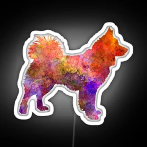 Icelandic Sheepdog In Watercolor RGB Neon Sign