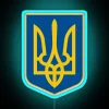Neon shield featuring a stylized golden trident icon design.