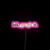 Colorful electronic sign with customizable RGB LED lighting displays message.