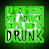 Whimsical RGB Neon Bar Sign with Humorous Drinking Motif Warning Message