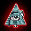 Illuminated Neon Sign Depicting Illuminati in Bold Colorful Letters