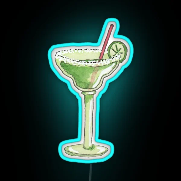 Illustrated Watercolor Margarita Bar Drink RGB Neon Sign