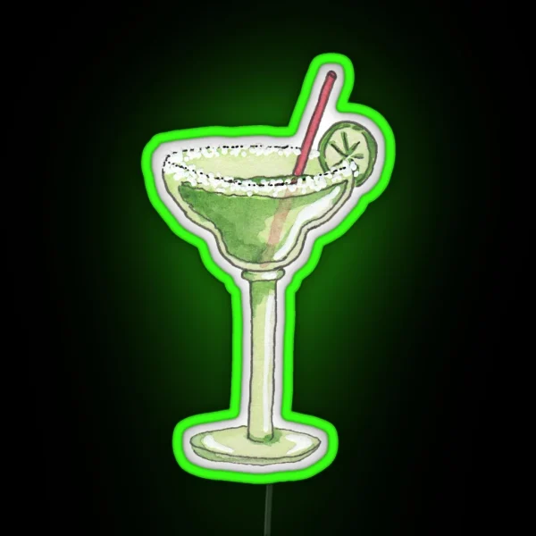 Illustrated Watercolor Margarita Bar Drink RGB Neon Sign