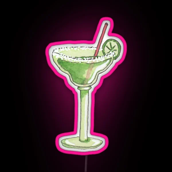 Illustrated Watercolor Margarita Bar Drink RGB Neon Sign