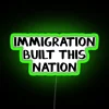 Vintage immigration-themed RGB neon sign decor for patriotism and history