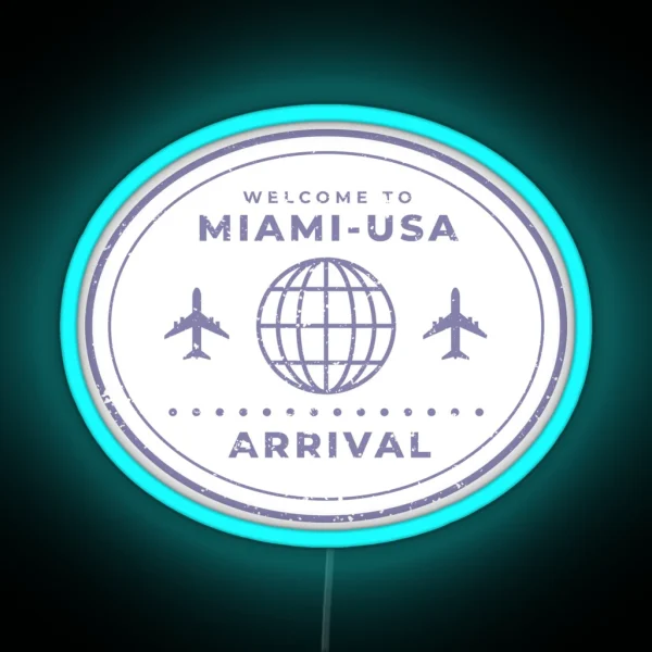 Immigration Stamp Miami USA RGB Neon Sign