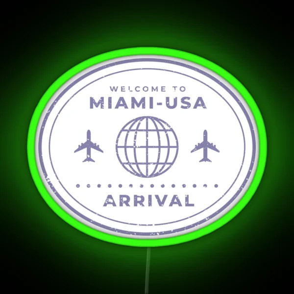 Immigration Stamp Miami USA RGB Neon Sign