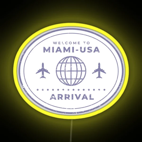 Immigration Stamp Miami USA RGB Neon Sign