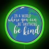 Vibrant 'Be Kind' inspirational neon wall decor for emotional homes.