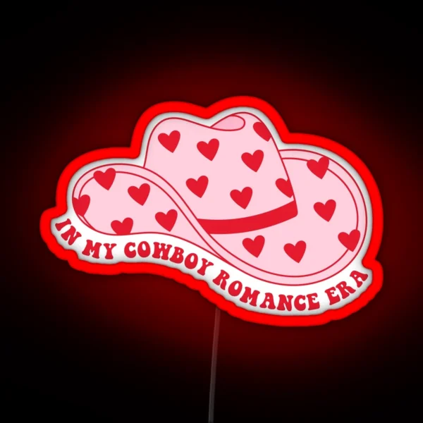 In My Cowboy Romance Era Pink Cowboy Hat With Hearts RGB Neon Sign