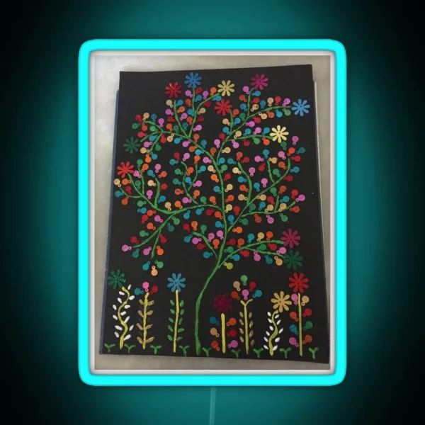 Indian Delicate Art Vibrant Colors Spring Flowers RGB Neon Sign