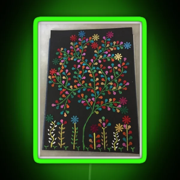 Indian Delicate Art Vibrant Colors Spring Flowers RGB Neon Sign