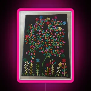 Indian Delicate Art Vibrant Colors Spring Flowers RGB Neon Sign