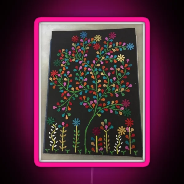 Indian Delicate Art Vibrant Colors Spring Flowers RGB Neon Sign