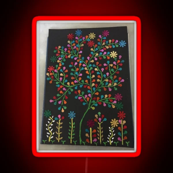 Indian Delicate Art Vibrant Colors Spring Flowers RGB Neon Sign