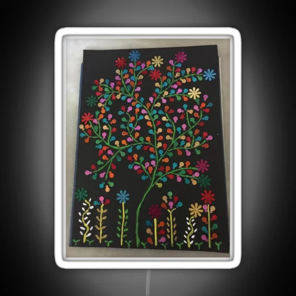 Indian Delicate Art Vibrant Colors Spring Flowers RGB Neon Sign