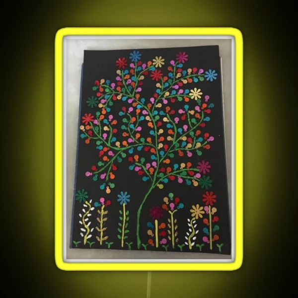 Indian Delicate Art Vibrant Colors Spring Flowers RGB Neon Sign