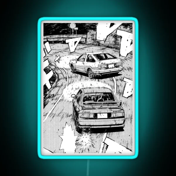 Initial D Manga Panel AE86 VS RX7 RGB Neon Sign