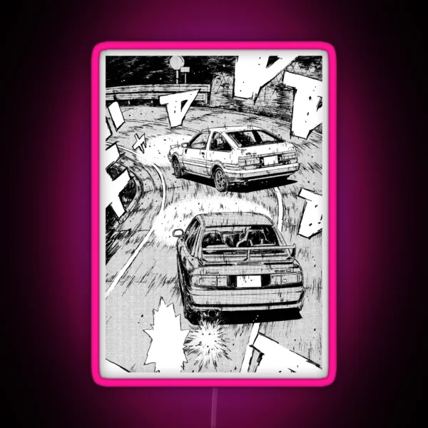 Initial D Manga Panel AE86 VS RX7 RGB Neon Sign