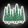 Electric glow illuminates this wooden 'Into The Pines' neon sign.