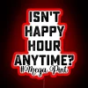 Neon sign design featuring Happy Hour anytime concept in bold.