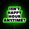 Colorful anytime happy hour ambiance with modern neon LED lighting