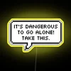 Eye-catching LED warning sign with colorful RGB neon illumination installed