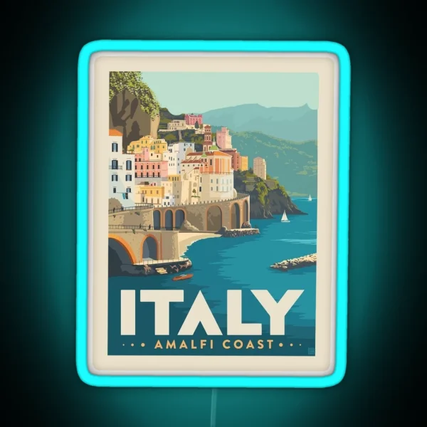 Italy Amalfi Coast Postcard Art RGB Neon Sign