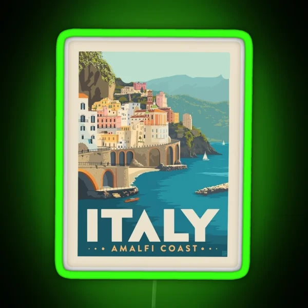 Italy Amalfi Coast Postcard Art RGB Neon Sign