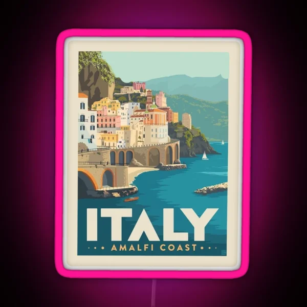 Italy Amalfi Coast Postcard Art RGB Neon Sign