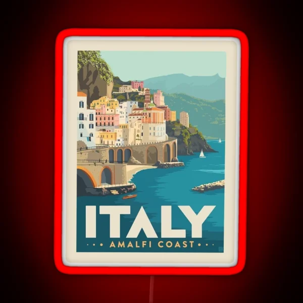 Italy Amalfi Coast Postcard Art RGB Neon Sign