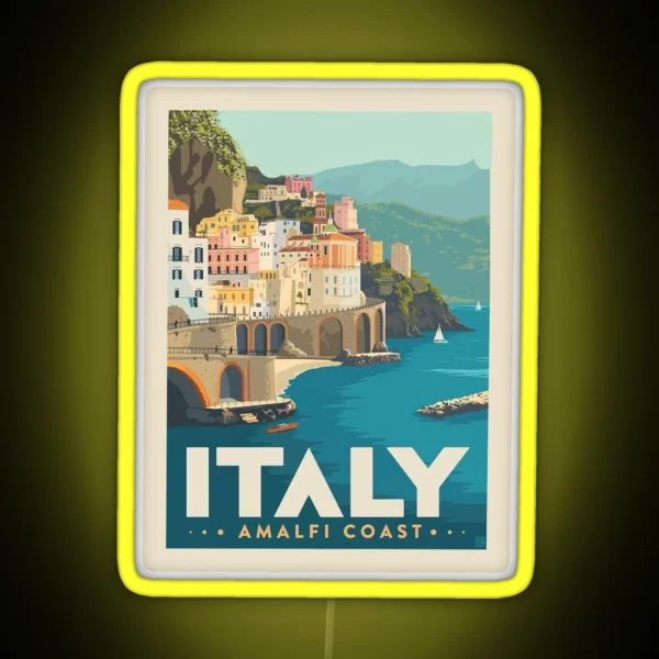 Italy Amalfi Coast Postcard Art RGB Neon Sign