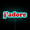 Personalized French phrase 'J'adore' in vibrant RGB neon light style.