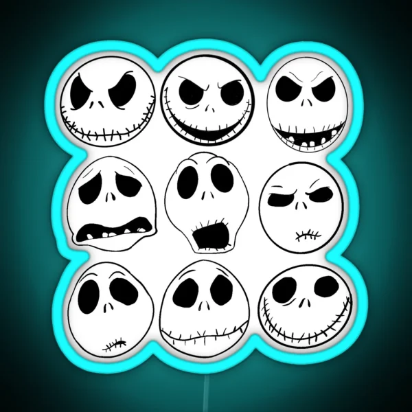 Jack Skellington Facial Expressions RGB Neon Sign