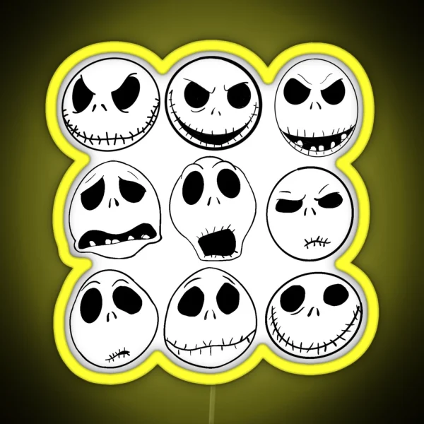 Jack Skellington Facial Expressions RGB Neon Sign