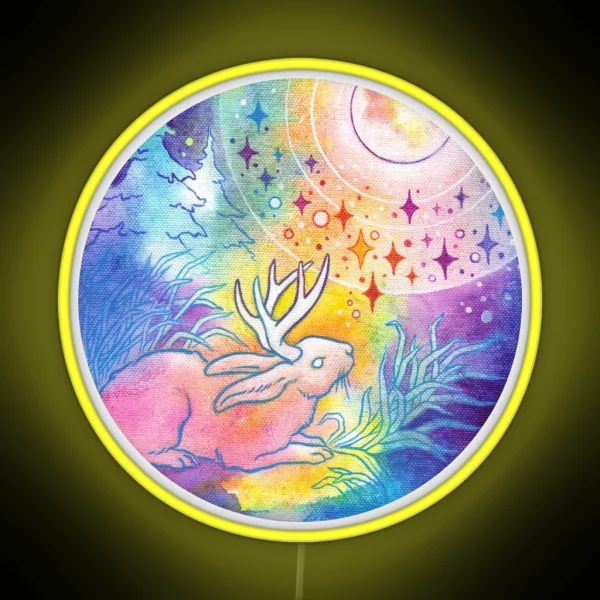 Jackalope Of The Night Rainbow Moon Painting RGB Neon Sign