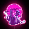 Electric Neon Sign with Glowing Jacket and Biker Design Illumination