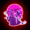 Vibrant Neon Sign with Jacket and Biker in Bold RGB