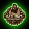 Neon bar decor with humorous human alcoholic beer enthusiast design.