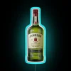 Vibrant RGB neon whiskey bar decor Jameson bottle lighting display