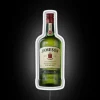 Vibrant neon lighted whiskey bottle sign in dynamic RGB colors.