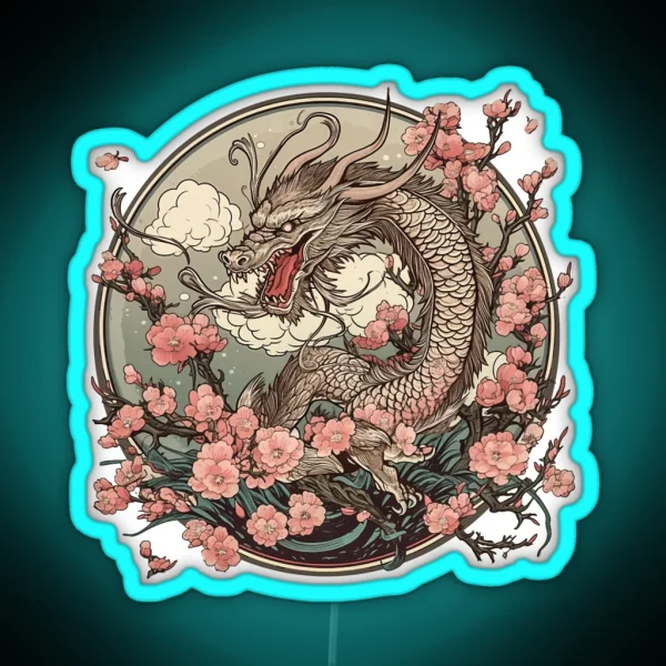 Japanese Dragon Cherry Blossoms RGB Neon Sign