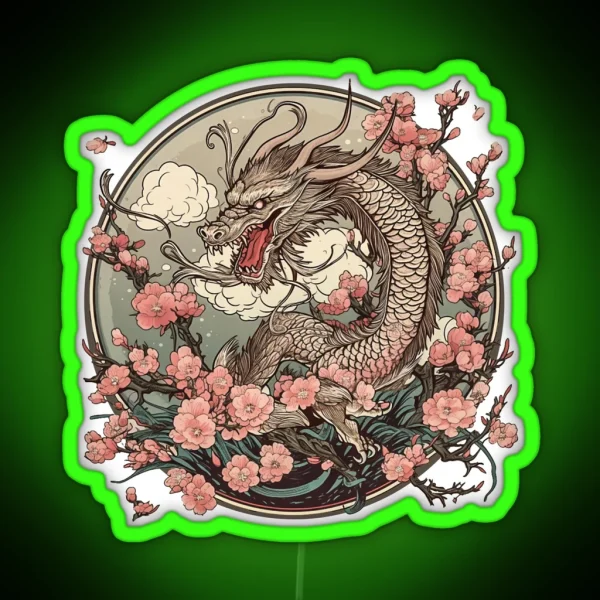 Japanese Dragon Cherry Blossoms RGB Neon Sign