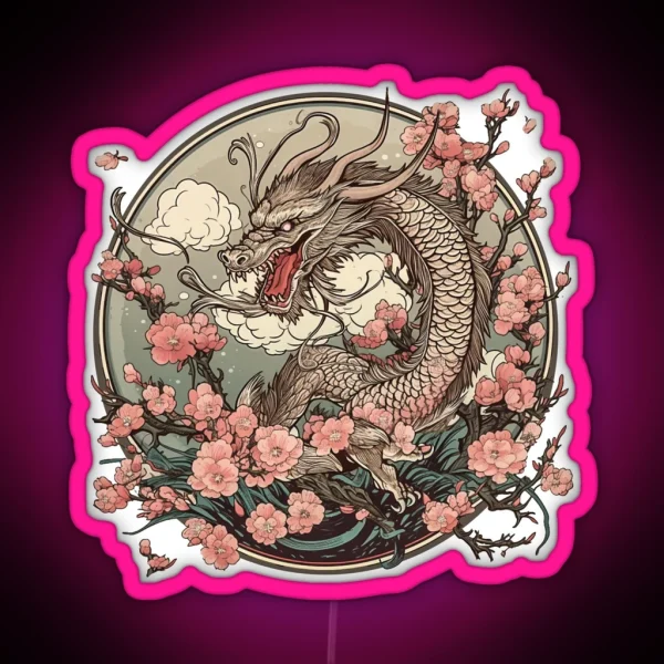 Japanese Dragon Cherry Blossoms RGB Neon Sign