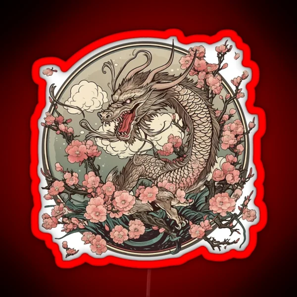 Japanese Dragon Cherry Blossoms RGB Neon Sign